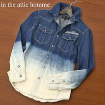 in the attic homme インジアティック オム 襟ワイヤー★ 刺繍 グラデーション 長袖 デニム ウエスタン シャツ Sz.M　メンズ　C3T05983_7#C_画像1