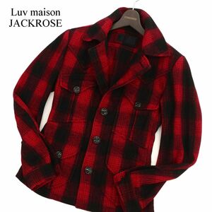 Luv maison JACKROSE ジャックローズ 秋冬 4ポケット メルトン ウール★ チェック ジャケット Sz.44　メンズ 赤　C3T10102_B#N