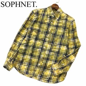 SOPHNET. ソフネット 秋冬 長袖 【カモフラ 迷彩】 ボタンダウン チェック ネル★ シャツ Sz.M　メンズ 黄色 日本製　C3T10404_B#B