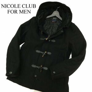 NICOLE CLUB FOR MEN ニコルクラブ フォーメン 秋冬 中綿★ 袖ワイヤー フーディー ウール ダッフルコート Sz.48　メンズ 黒　C3T10388_B#N