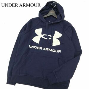 UNDER ARMOUR アンダーアーマー ロゴプリント★ スウェット 裏起毛★ プルオーバー パーカー Sz.LG　メンズ 紺 トレーニング　C3T10379_B#H