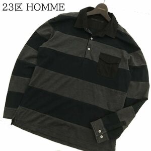 23区 HOMME オム 通年 長袖 QUICK DRY ストレッチ ボーダー ポロシャツ Sz.50　メンズ 黒 大きいサイズ　C3T10430_B#C