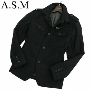 A.S.M アトリエサブ メン 通年 ストレッチ★ ミリタリー ジャケット Sz.48　メンズ 黒 ASM　C3T10457_B#O