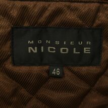 美品★ MONSIEUR NICOLE ムッシュ ニコル 秋冬 ウール★ 中綿 ストライプ 比翼 チェスターコート Sz.46　メンズ ネイビー　C3T10343_B#N_画像6