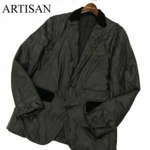 ARTISAN アルチザン 秋冬 羊革使い★ シルク使い ナイロン ダウン テーラード ジャケット Sz.L　メンズ 黒　C3T10336_B#N