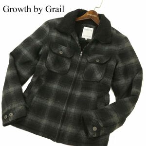 Growth by Grail グロースバイグレイル 秋冬 フルジップ 中綿★ 裏ボア チェック ランチジャケット Sz.M　メンズ グレー　C3T10335_B#N