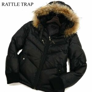 RATTLE TRAP メンズビギ 秋冬 フーディーファー★ ダブルジップ ダウン ジャケット Sz.3　メンズ 黒　C3T10367_B#N