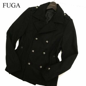 FUGA フーガ 秋冬 メルトンウール★ ミリタリー Pコート Sz.44　メンズ 黒　C3T10311_B#N