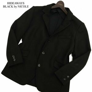 HIDEAWAYS BLACK by NICOLE ハイダウェイ ニコル 秋冬 Fスウェード★ ヘリンボーン テーラード ジャケット Sz.48　メンズ 黒　C3T10630_B#N