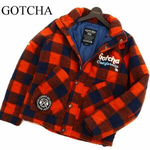 GOTCHA ガッチャ 秋冬 チェーン刺繍★ ブロックチェック ジップ 起毛 中綿 ジャケット Sz.S メンズ オレンジ × 紺 サーフ　C3T10631_B#N