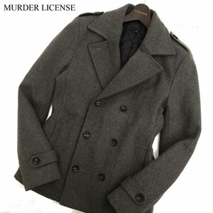 MURDER LICENSE マーダーライセンス 秋冬 メルトン ウール★ ミリタリー スリム 中綿 Pコート Sz.46　メンズ グレー　C3T10628_B#N