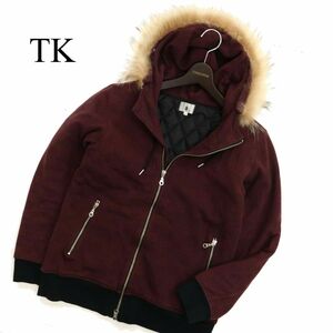 TK Takeo Kikuchi [ real fur demountable ] Glenn check f-ti- cotton inside jacket blouson Sz.2 men's bordeaux C3T10621_B#N