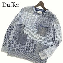 21AW Duffer ダファー ウォッシュ加工★ インディゴ パッチワーク 切替 クルーネック ニット セーター Sz.M　メンズ　C3T10695_B#K_画像1