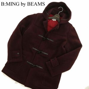 B:MING by BEAMS ビームス 秋冬★ ヘリンボーン ウール★ ジップ ダッフル コート Sz.XL　メンズ バーガンディ 大きいサイズ　C3T10722_B#N