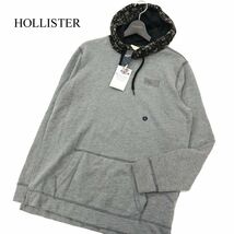 【新品 未使用】 HOLLISTER ホリスター 秋冬 フーディー スウェット★ 裏起毛 プルオーバー パーカー Sz.S　メンズ グレー　C3T10835_B#H_画像1