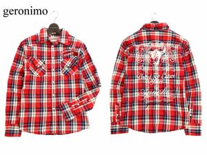 geronimo ジェロニモ 通年 ロゴ刺繍★ 長袖 ウエスタン チェック ネル シャツ Sz.M　メンズ 赤 × 白 × ネイビー　C3T09574_A#C