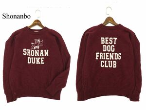 Shonanbo ショーナンボー ショウナンボウ 秋冬 犬 刺繍★ ウール100% ニット セーター Sz.M　メンズ ボルドー　C3T09939_B#K