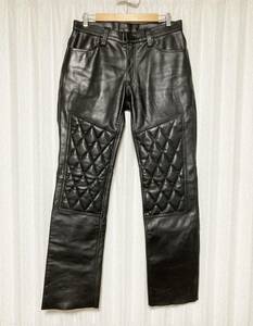 美品☆[K'S LEATHER KADOYA] EVO PANTS ダイヤパテッド エボパンツ バイカーレザーパンツ 35 牛革 ブラック カドヤ