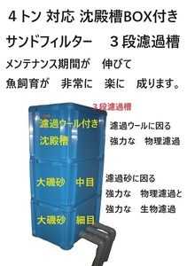 池 生簀 大型ケース対応 沈殿槽BOX 搭載 サンドフィルター ４トン用　３段濾過槽　濾過ウール　ホース付き　ポンプ無し 5