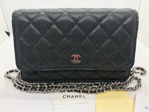 CHANEL シャネル キャビアスキン マトラッセ チェーンウォレット ショルダーバッグ ブラック ｘ シルバー 【新品】