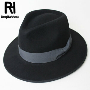 新品 ReqHatter ミドルブリム 2トーン フェルト中折ハット ブラック