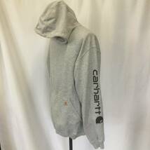 【N54】★carhartt★ カーハート プルオーバー パーカー グレー XL 袖プリント ストリート カジュアル 古着 古着卸_画像2