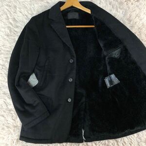 11194 美品●プラダ PRADA チェスターコート ファー ハーフコート ジャケット コットン 175/88 サイズ44 L相当 ブラック 黒色 現行