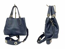 【中古】MICHAEL KORS マイケルコース バッグ レディース 2WAYバッグ ネイビー 本革 ゴールド金具 斜め掛け_画像2