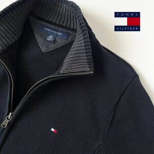 トミーヒルフィガー TOMMY HILFIGER ハイネック ダブルジップ ニットジャケット SP (日本M) ブラック グレー 立ち襟 コットン ジャケット