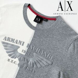 アルマーニ エクスチェンジ ARMANI EXCHANCE クルーネック ニット M (日本L) ホワイト グレー 