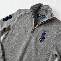 (美品) ラルフローレン RALPH LAUREN ビッグポニー ハーフジップ ニットセーター L グレー ネイビー ハイネック ウール セーター_画像10