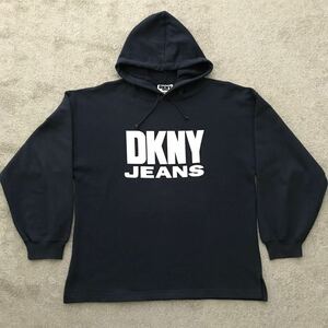 90's USA製 DKNY JEANS ダナキャラン ニューヨーク スウェット パーカー (M) ネイビー 紺 裾フラット ビンテージ レア MADE IN USA