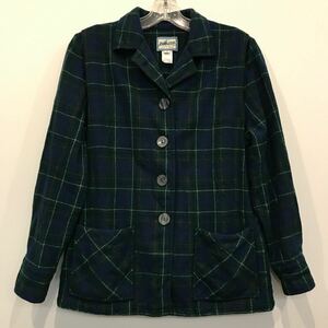 USA製 PENDLETON ペンドルトン レディース WOOL ウール チェック ボタン ジャケット WOMENS-M シャツジャケット 緑紺 MADE IN USA 90s 00s