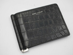 中古●サンローラン マネークリップ●財布 札入れ カードケース クロコ SAINT LAURENT