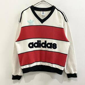 *adidas Adidas 80s~90s VINTAGE Descente период to зеркальный . il Logo вышивка V шея тренировочный футболка размер M[ единая стоимость доставки / включение в покупку возможность ]A