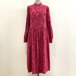 ☆LAURA ASHLEY ローラアシュレイ 英国製 綿×毛 総柄 花柄 フラワー ワンピース ピンク系 サイズUSA8 古着【送料一律/同梱可能】D