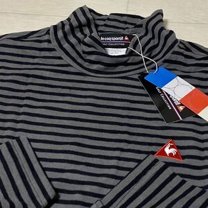 新品◆ルコック ゴルフ ボーダー柄 吸湿発熱 長袖ハイネックシャツ/BK00/サイズLL