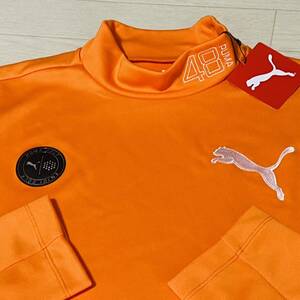 新品★PUMA GOLF プーマ ゴルフ 左胸ビッグロゴ 吸汗速乾 長袖モックネックシャツ★オレンジ★サイズM★送料185円