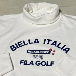 新品★FILA GOLF フィラ ゴルフ フロントロゴ 起毛スムース 保温 長袖タートルネックシャツ★オフホワイト★サイズL