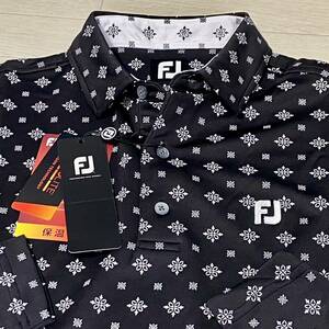 新品◆FootJoy フットジョイ タイプリント サーモライト 保温 吸汗速乾 長袖ポロシャツ/ブラック×ホワイト/サイズL/送料185円