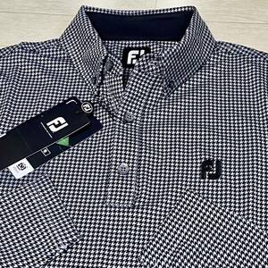 新品★FootJoy フットジョイ 千鳥柄 吸汗速乾 4Wayストレッチ 長袖ボタンダウンシャツ★ブラック×グレー★サイズ2XL★送料185円