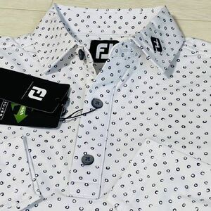 新品★FootJoy フットジョイ ドット調総柄 吸汗速乾 4WAYストレッチ 長袖ポロシャツ★ホワイト★サイズXL★送料185円