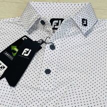 新品◆FootJoy フットジョイ フラワー柄 吸汗速乾 ストレッチ 長袖ポロシャツ/ホワイト/サイズM/送料185円_画像1