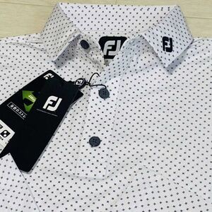 新品◆FootJoy フットジョイ フラワー柄 吸汗速乾 ストレッチ 長袖ポロシャツ/ホワイト/サイズM/送料185円