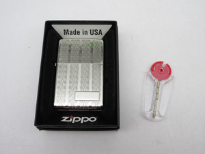 ★sm0545　ジッポー　フリントセット　箱付き　ZIPPO　シルバー　オイルライター　名前刻印有　縦模様　発火石　コレクション　送料無料★