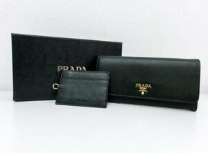 キングラムfhi☆プラダ PRADA 長財布 1MH132 QWA サフィアーノ レザー メタル レタリング ロゴ フラップ カードケース付き【中古】