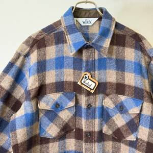 希少《 Dead Stock / Large 》70s 80s デッド【 Woolrich ビンテージ ウール チェック シャツ フラッシャー L アメリカ製 】