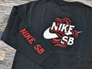 最後 M NIKE SB LS クルー 検 コットン100% コブラ パイソン スネーク 毒蛇 長袖 Tシャツ ロンT ビッグロゴ スウッシュ 黒/ブラック