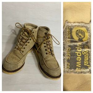 〜　90's ヴィンテージ CHIPPEWA チペワ　USA製　黒タグ　スウェードレザー　モックトゥ　ワークブーツ　ベージュ　US 10 1/2 28.5cm