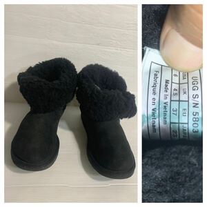 UGG australia アグ　オーストラリア　黒　羊毛皮　ロールアップ　ムートンブーツ　USA6 23cm ブラック